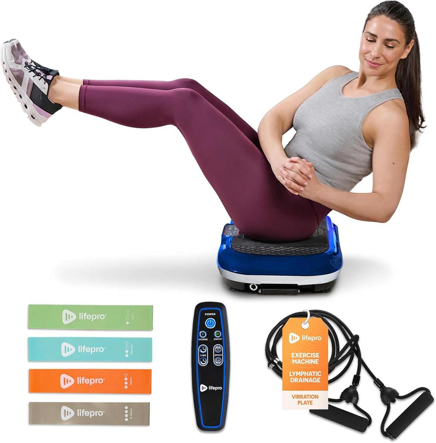 Vibration Plate Exercise Machine Silver- Whole Body Workout Vibration Fitness Platform W/ Loop Bands - Home Training Equipment - Remote, Balance Straps, Videos & Manual