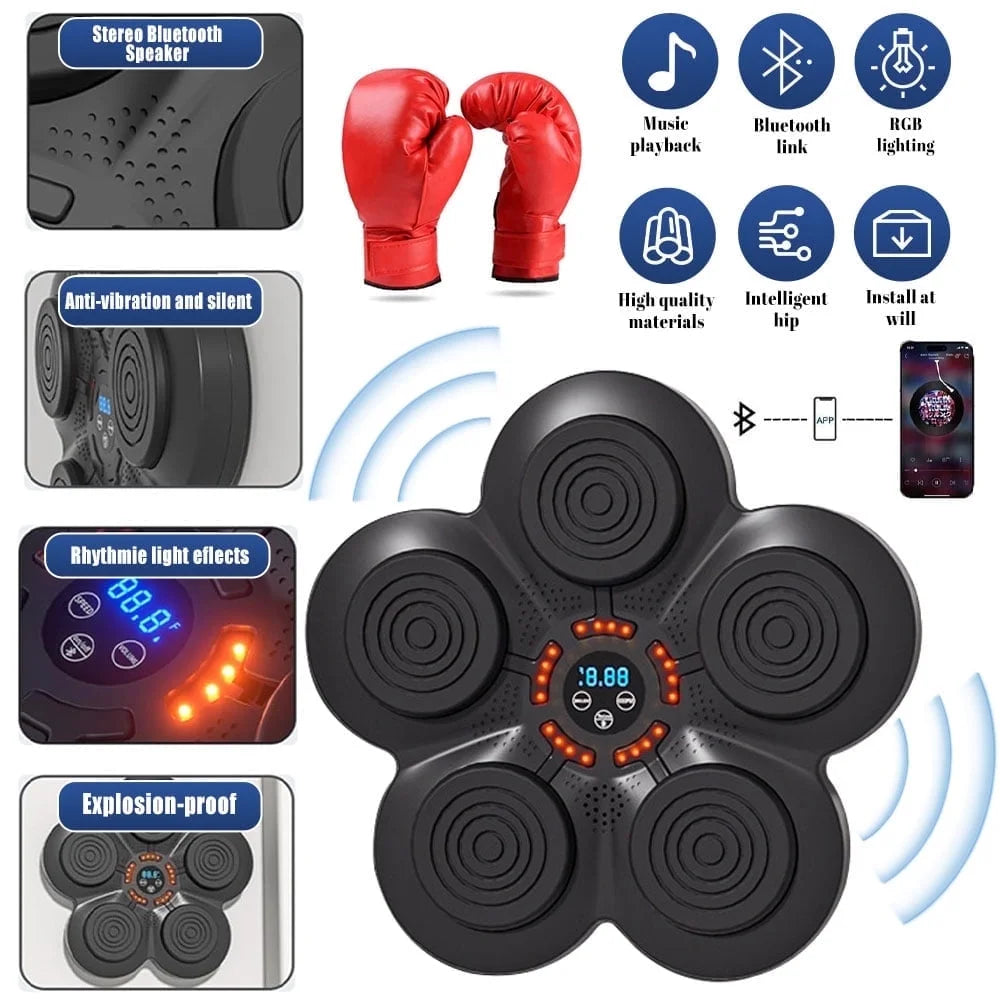 New Music Boxing Machine with Boxing Gloves, Wall-Mounted Smart Bluetooth Boxing Trainer for Home, Indoor and Gym